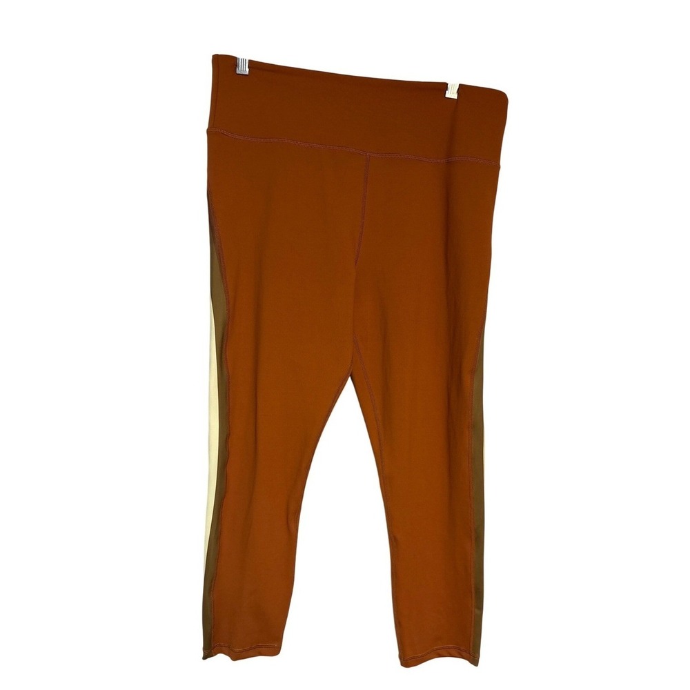ZYIA Active Plus Size Leggings‎ 16-18 Brown Crop Side Stripe Athletic High Waist